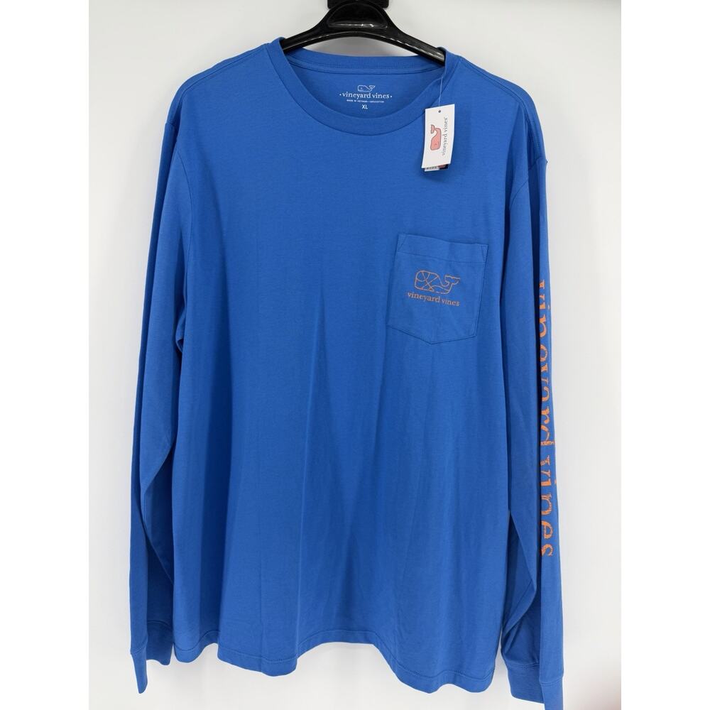 NEW Vineyard Vines Men’s Size XL Long Sleeve Shirt Basketball Whale Blue Orange